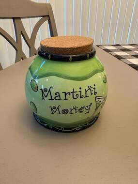 Bella Casa by Ganz Martini Money Ceramic Jar with Cork Lid